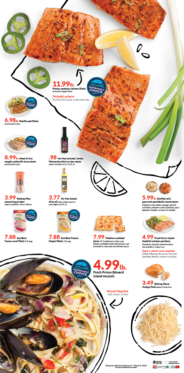 Salmon and mussels spread, print